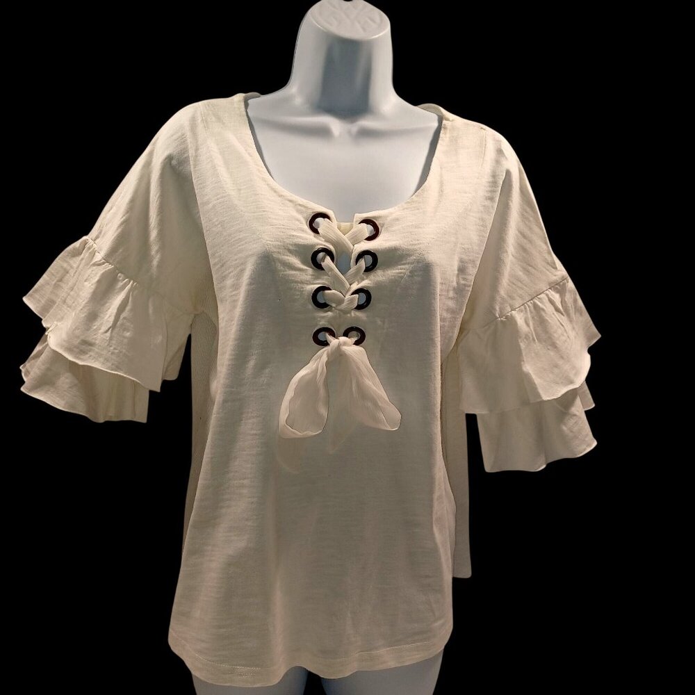 Umgee Womens Med Boho Cottagecore Relaxed Fit Blouse Top